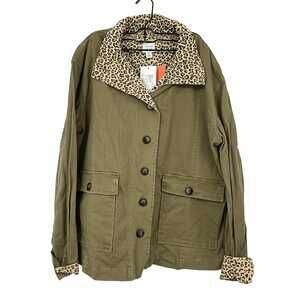 Peyton Jensen Animal Print Jean Jacket | Cotton Spandex Green Brown M
